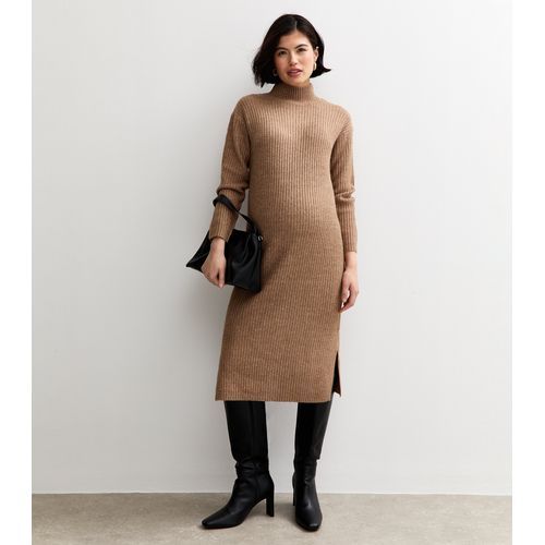 NEW LOOK Women'S Maternity Dark Mink Rib High Neck Midi Dress New Look